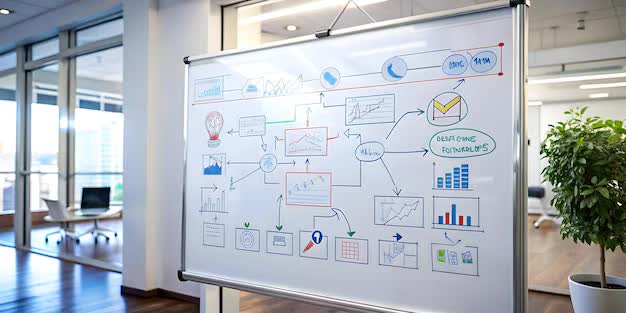 Content Marketing Guru team collaborating on strategy at a whiteboard